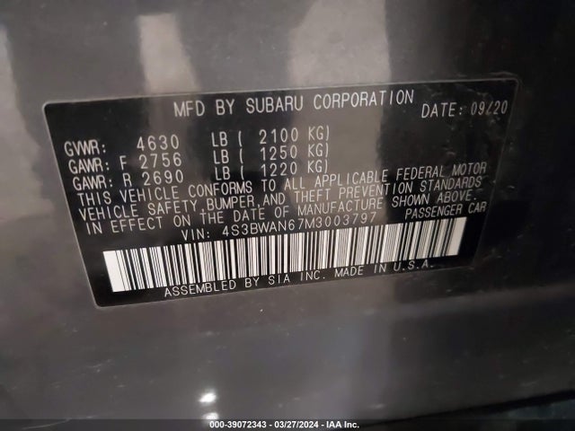 4S3BWAN67M3003797 Subaru Legacy Limited