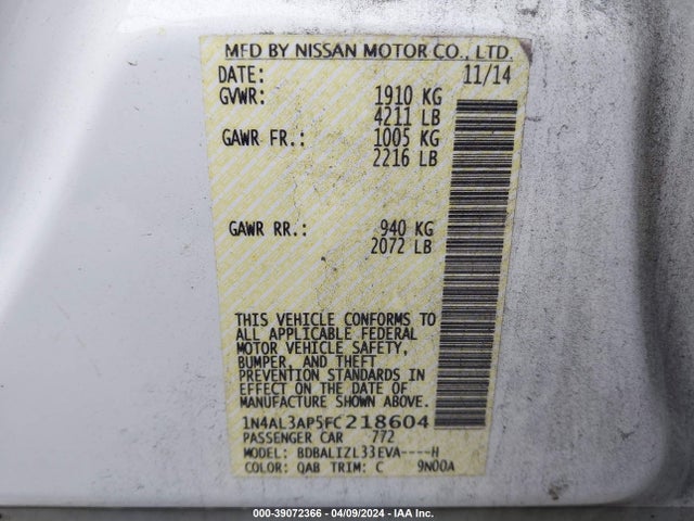 Nissan Altima 2.5 Sv 2015 1N4AL3AP5FC218604 Image 9