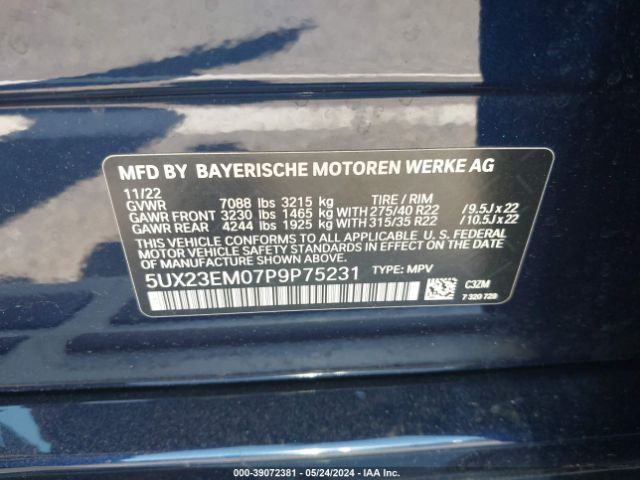 5UX23EM07P9P75231 BMW X7 Xdrive40i