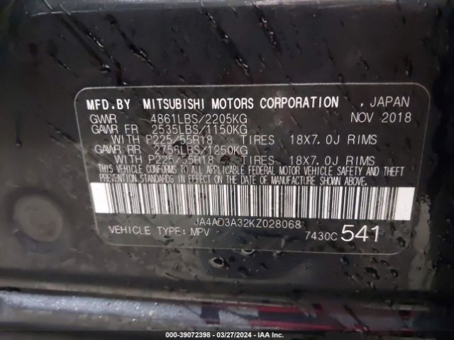 JA4AD3A32KZ028068 Mitsubishi Outlander Se