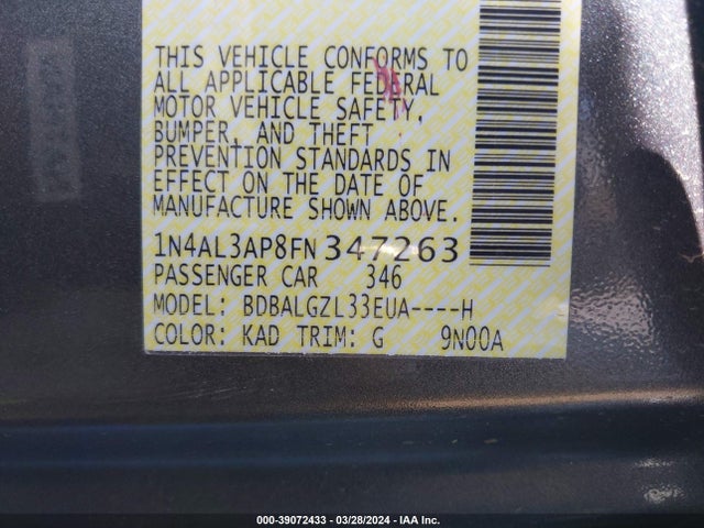 Nissan Altima 2.5 S 2015 1N4AL3AP8FN347263 Image 9