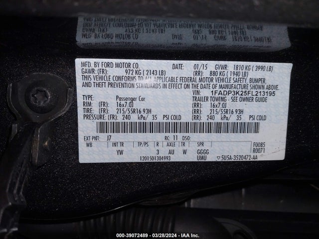 Ford FOCUS SE 2015 1FADP3K25FL213195 Image 9