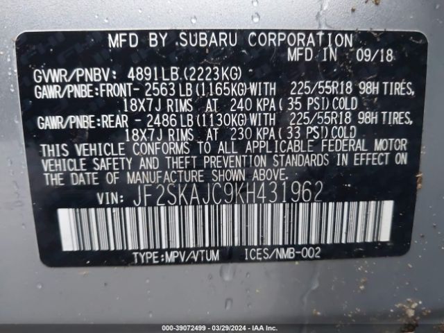 JF2SKAJC9KH431962 Subaru Forester Sport