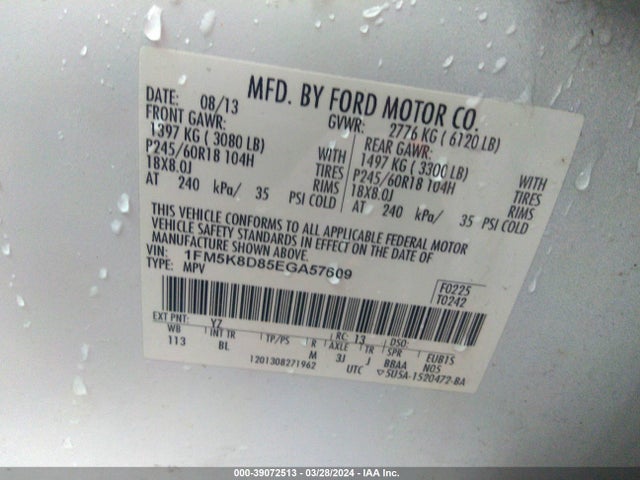 Ford EXPLORER XLT 2014 1FM5K8D85EGA57609 Image 9