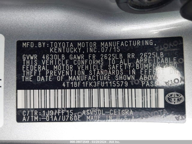 Toyota CAMRY SE 2015 4T1BF1FK3FU115579 Image 9