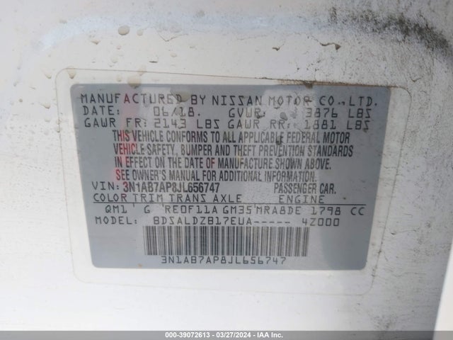 Nissan SENTRA SV 2018 3N1AB7AP8JL656747 Image 9