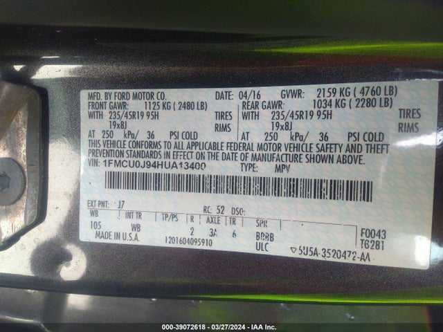 Ford Escape Titanium 2017 1FMCU0J94HUA13400 Image 9