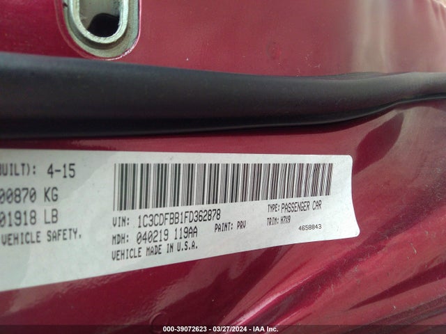Dodge DART SXT 2015 1C3CDFBB1FD362878 Image 9