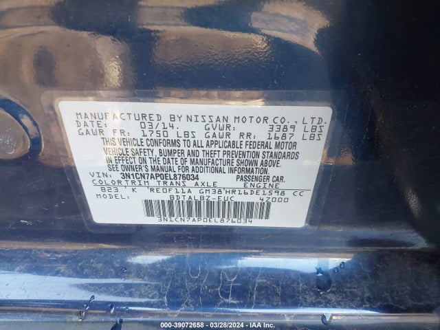 Nissan Versa 1.6 Sv 2014 3N1CN7AP0EL876034 Image 9