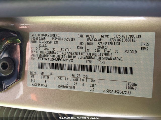 Ford F-150 King Ranch 2018 1FTEW1E54JFC60172 Image 9