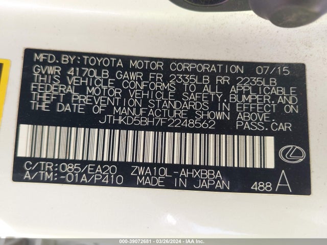 Lexus CT 200H 2015 JTHKD5BH7F2248562 Image 9