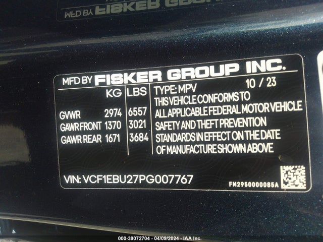 Fisker Ocean Extreme 2023 VCF1EBU27PG007767 Image 9