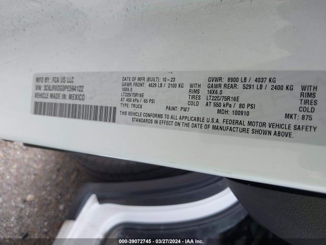 3C6LRVDG0PE594122 RAM Promaster 2500 High Roof 159 Wb
