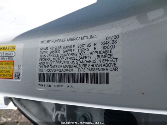 1HGCV3F46LA004631 Honda Accord Hybrid Ex