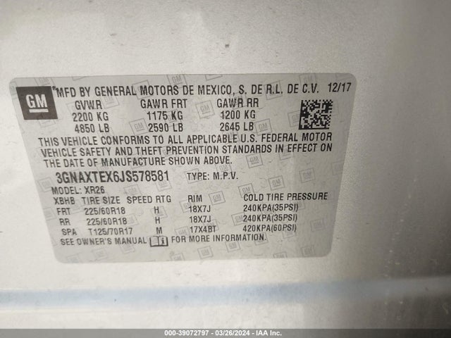 Chevrolet EQUINOX LT 2018 3GNAXTEX6JS578581 Image 9