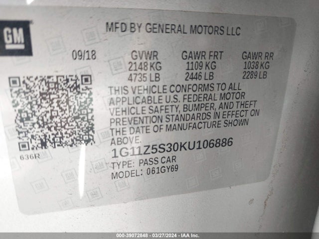 Chevrolet IMPALA LT 2019 1G11Z5S30KU106886 Image 9