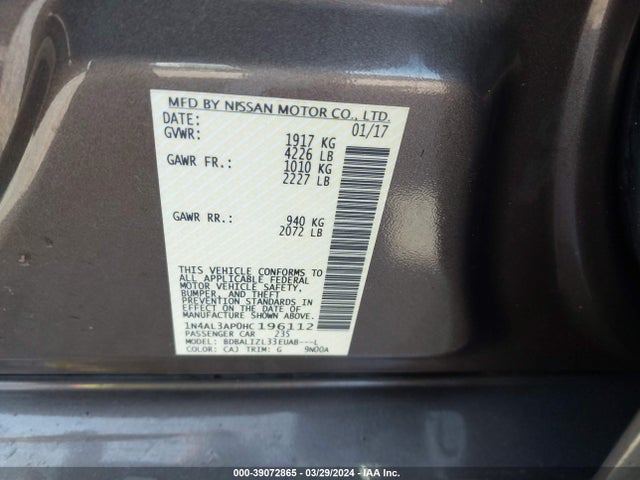 Nissan Altima 2.5 Sv 2017 1N4AL3AP0HC196112 Image 9