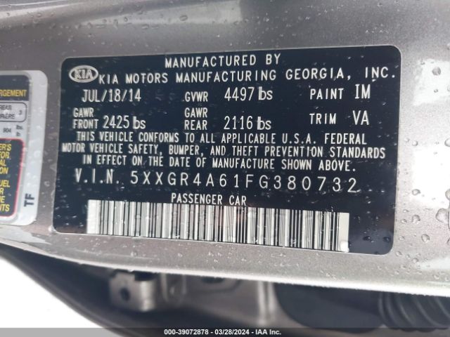 5XXGR4A61FG380732 KIA Optima Sxl Turbo