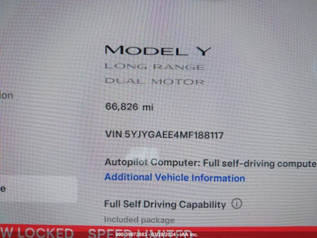 5YJYGAEE4MF188117 Tesla Model Y Long Range Dual Motor All-wheel Drive