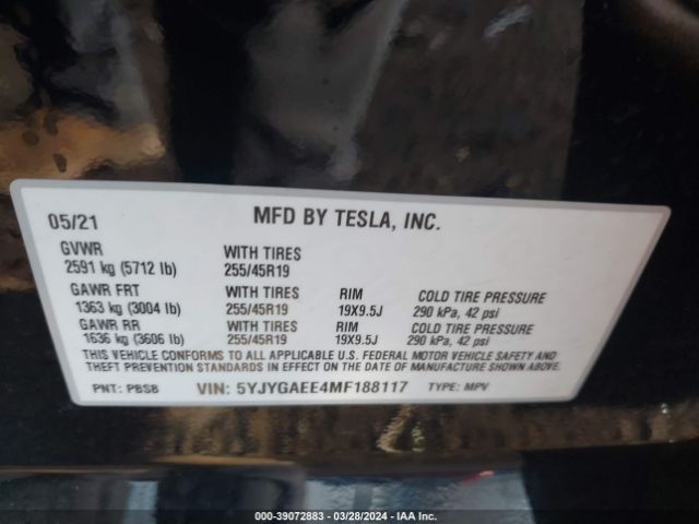 5YJYGAEE4MF188117 Tesla Model Y Long Range Dual Motor All-wheel Drive