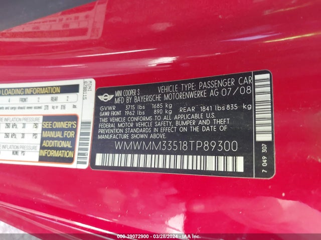 2008 MINI COOPER S CLUBMAN WMWMM33518TP89300 Photo 8