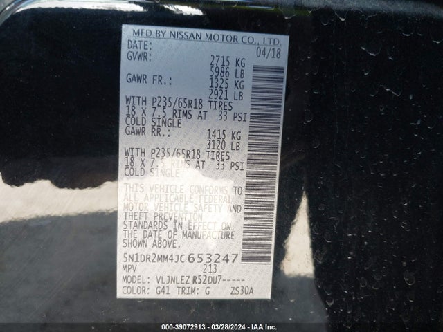Nissan Pathfinder Sv 2018 5N1DR2MM4JC653247 Image 9