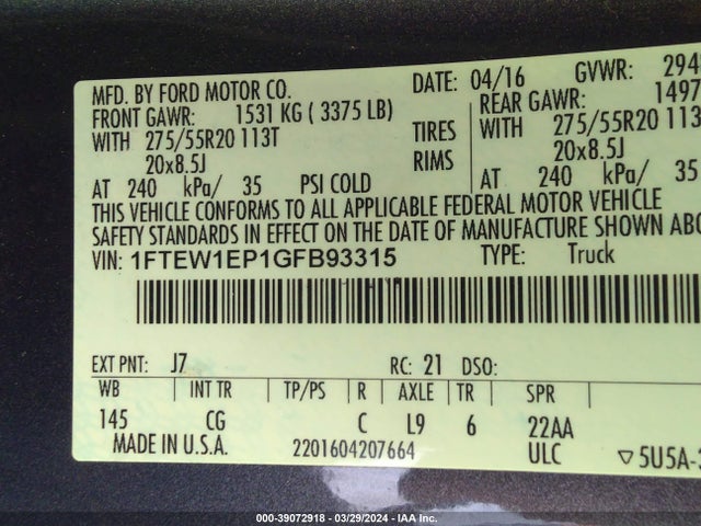 Ford F-150 Xl 2016 1FTEW1EP1GFB93315 Image 9