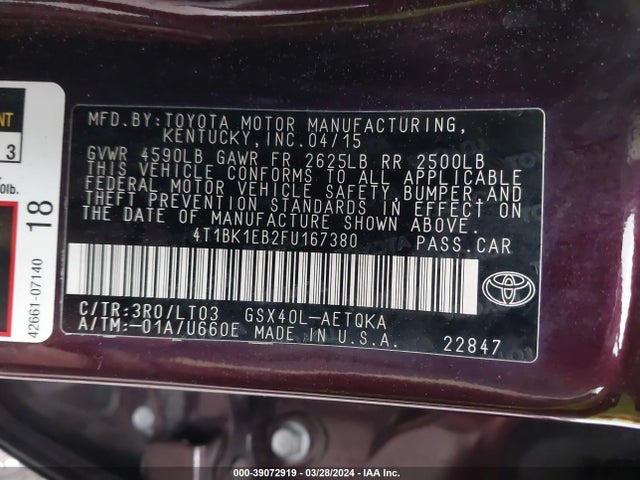 Toyota Avalon Xle Touring 2015 4T1BK1EB2FU167380 Image 9