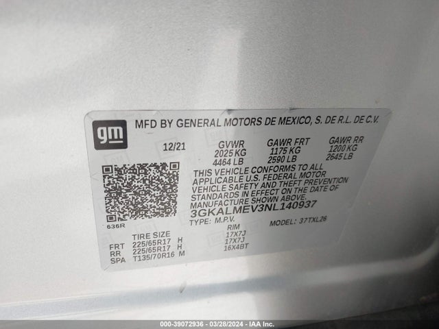 3GKALMEV3NL140937 GMC Terrain Fwd Sle
