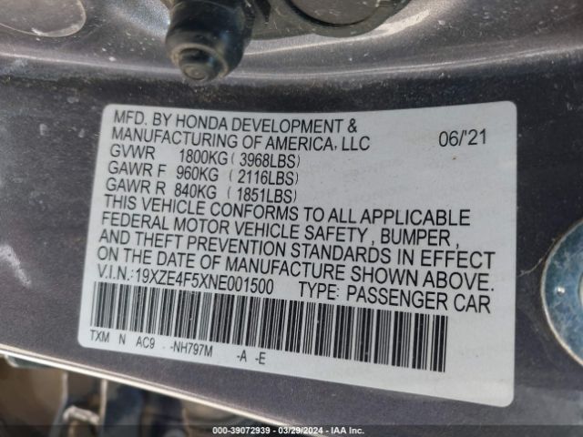 19XZE4F5XNE001500 Honda INSIGHT EX