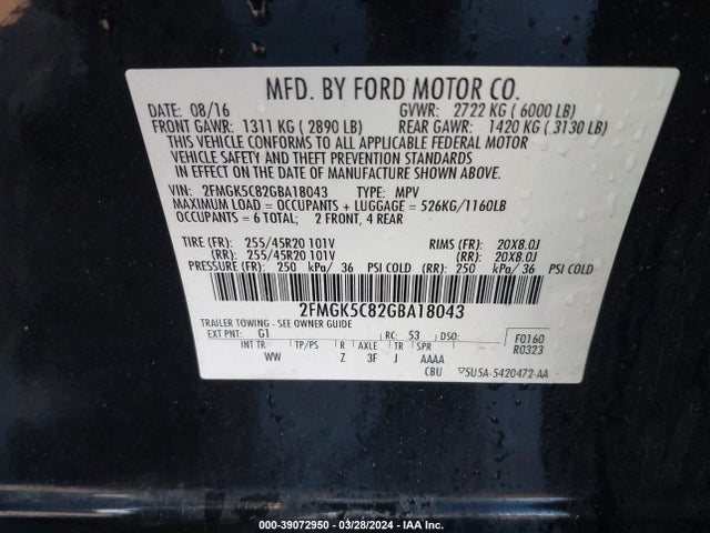 Ford FLEX SEL 2016 2FMGK5C82GBA18043 Image 9
