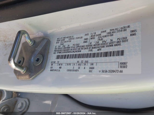 Ford ESCAPE SE 2019 1FMCU0GD6KUA24384 Image 9