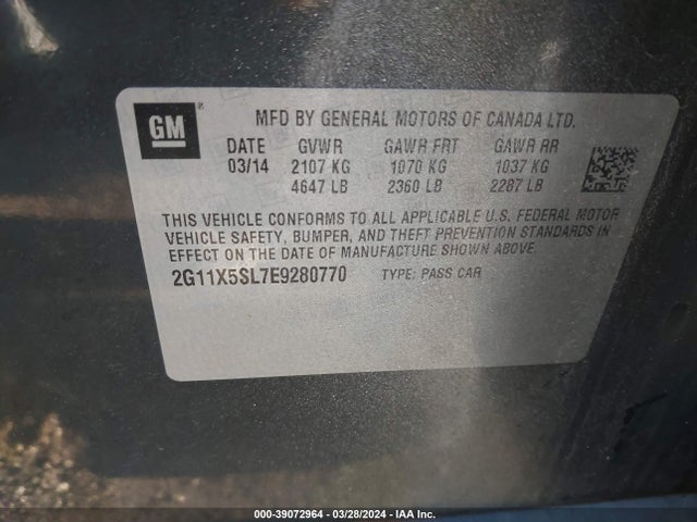 Chevrolet Impala 1fl 2014 2G11X5SL7E9280770 Image 9