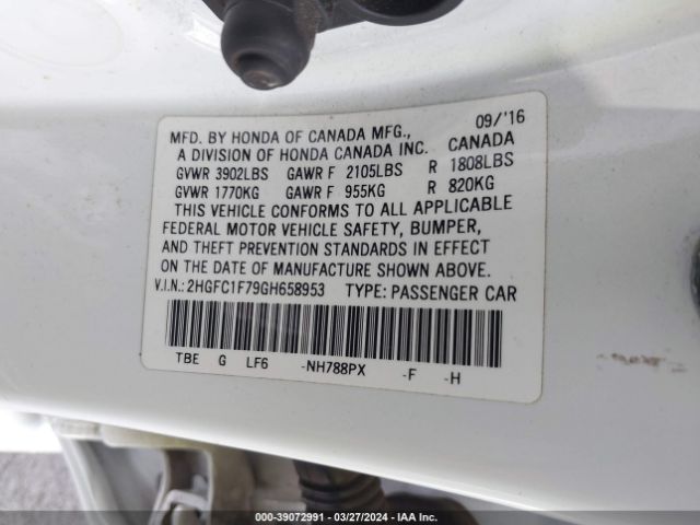 2HGFC1F79GH658953 Honda Civic Ex-l