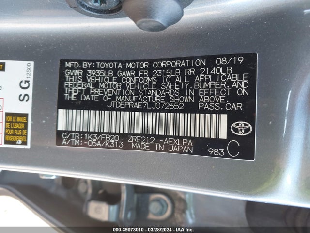 Toyota COROLLA LE 2020 JTDEPRAE7LJ072652 Image 9