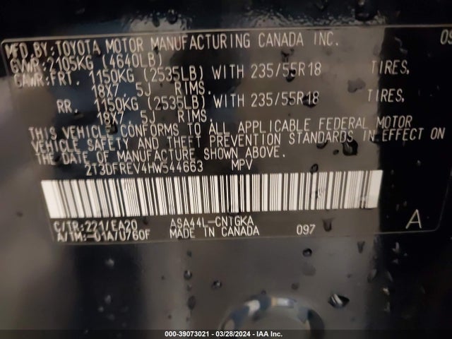 2T3DFREV4HW544663 Toyota Rav4 Platinum
