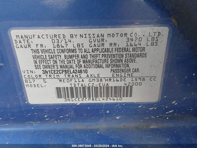 Nissan Versa Note S Plus 2014 3N1CE2CP8EL424610 Image 9