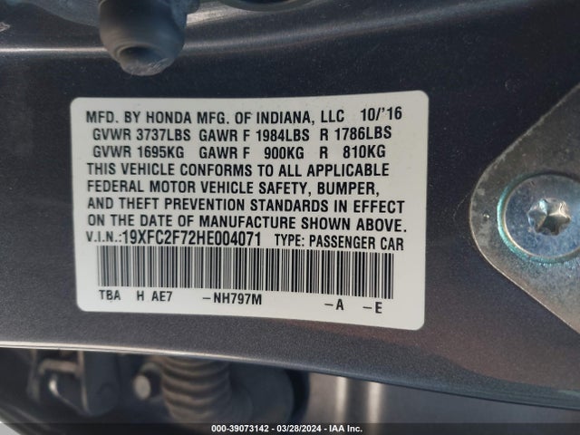 Honda CIVIC EX 2017 19XFC2F72HE004071 Image 9