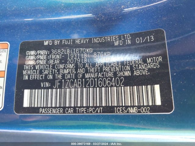 2013 SUBARU BRZ JF1ZCAB12D1606402 Photo 8