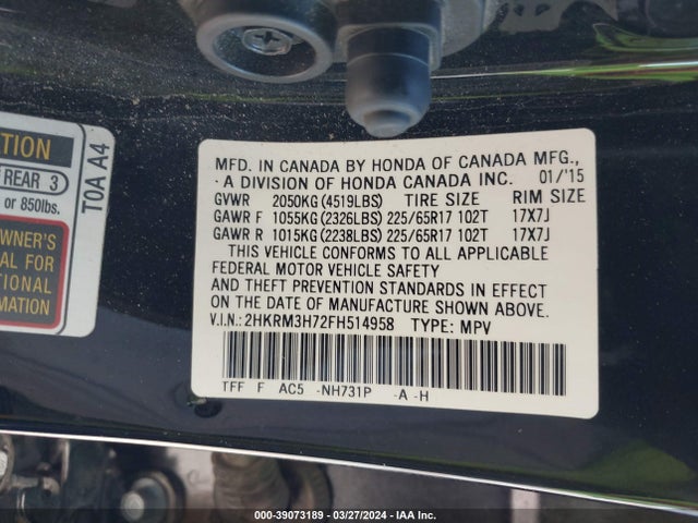 Honda Cr-v Ex-l 2015 2HKRM3H72FH514958 Image 9