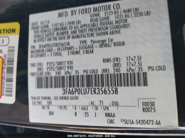Ford Fusion Hybrid Se 2014 3FA6P0LU7ER356558 Image 9