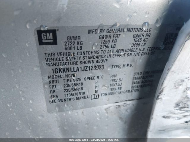 1GKKNLLA1JZ123923 GMC Acadia Sle-2
