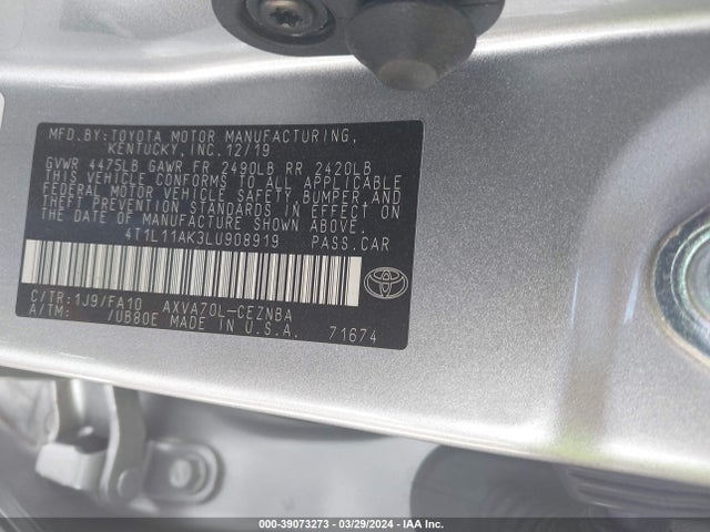 Toyota CAMRY LE 2020 4T1L11AK3LU908919 Image 9