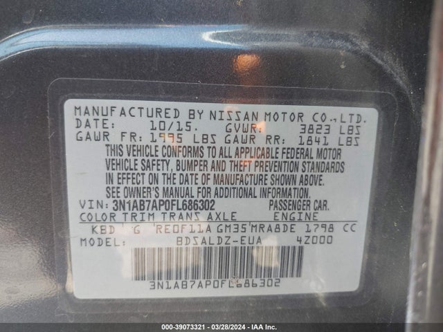 Nissan SENTRA SV 2015 3N1AB7AP0FL686302 Image 9