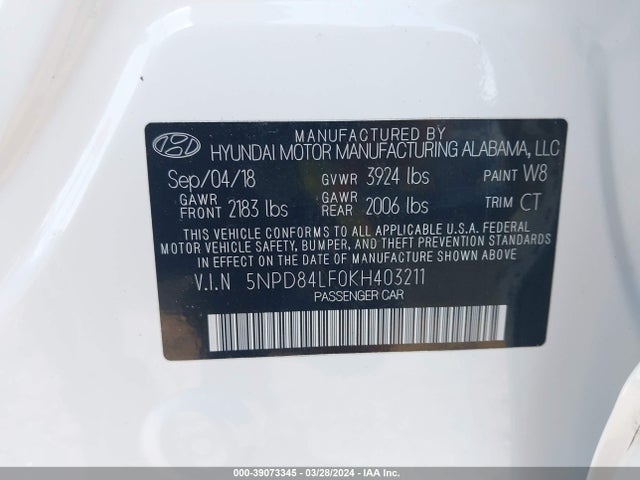 Hyundai ELANTRA SEL 2019 5NPD84LF0KH403211 Image 9