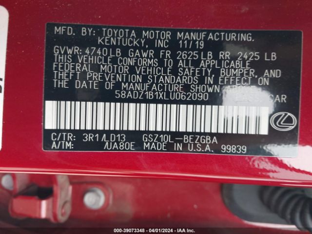 58ADZ1B1XLU062090 Lexus ES 350
