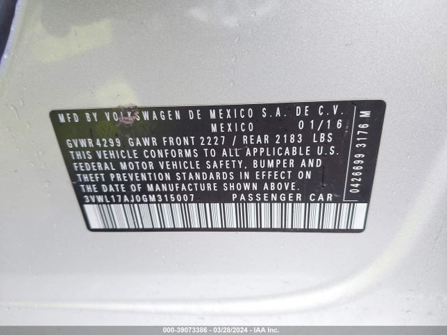3VWL17AJ0GM315007 Volkswagen Jetta 1.8t Sel