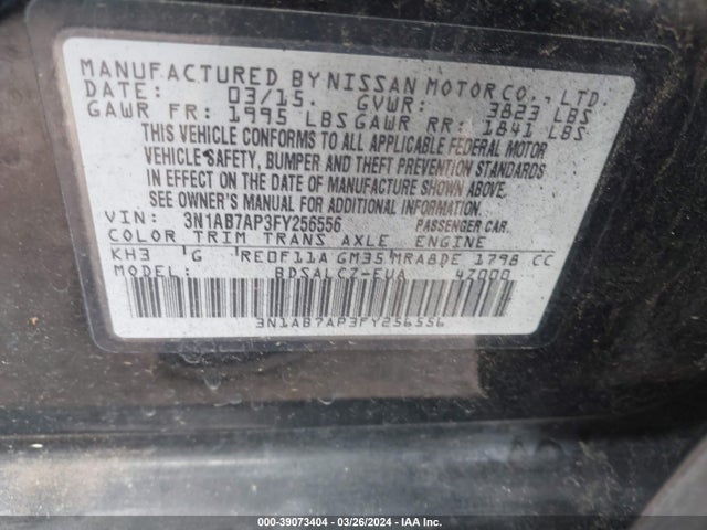 Nissan SENTRA S 2015 3N1AB7AP3FY256556 Image 9