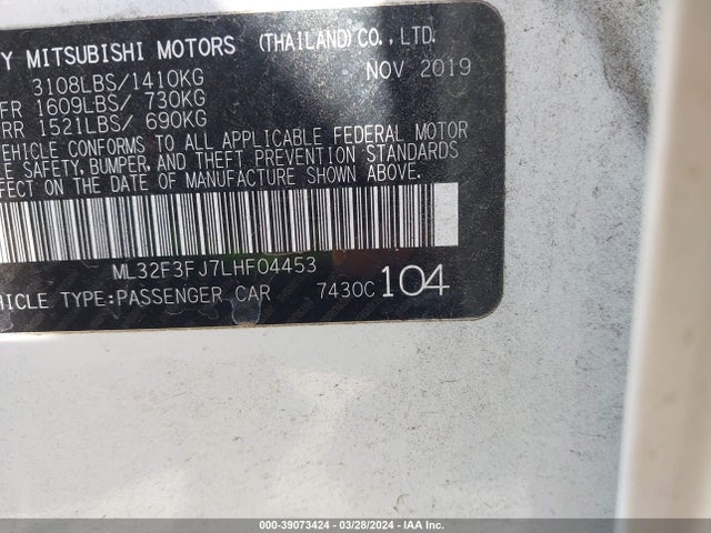 ML32F3FJ7LHF04453 Mitsubishi Mirage G4 Es