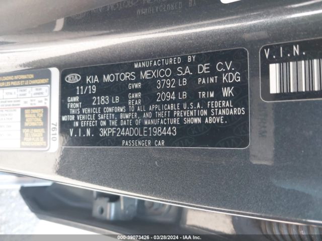 3KPF24AD0LE198443 KIA Forte Lxs